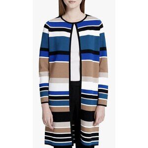 Calvin Klein Women’s Striped Flyaway Topper Jacket Cardigan Longline Size Large